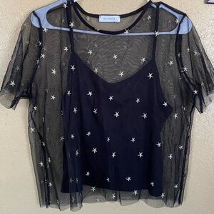 Black Star Mesh Women Top